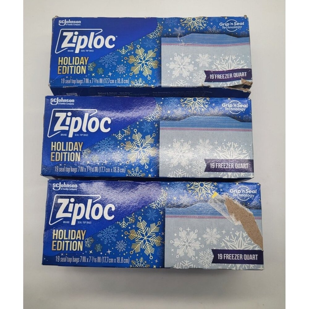 Ziploc Holiday Edition Quart Freezer Bags 19 Ct Grip N Seal Set Of 3 Boxes (57 b